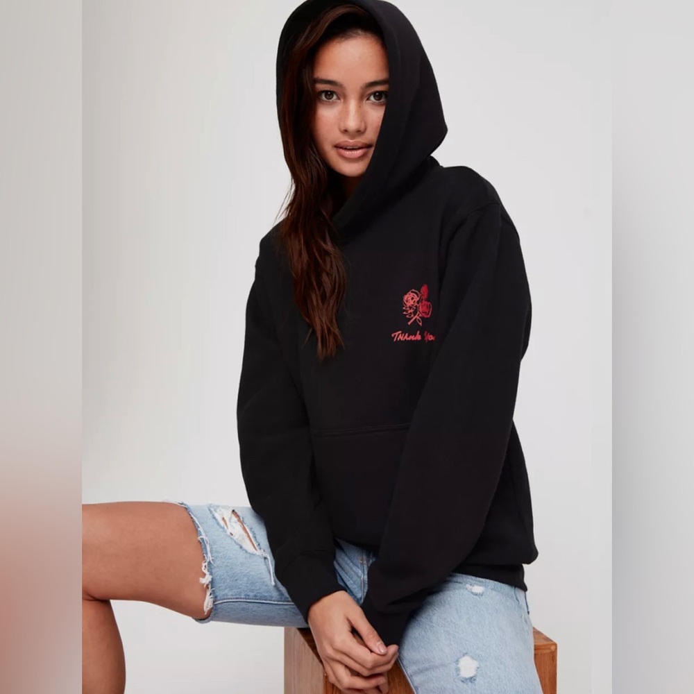 Aritzia Black Hoodie with Red Rose Perfect Fit
